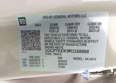 2024 Chevrolet Colorado 4Wd Trail Boss из США, поврежденный, VIN 1GCPTEEK9R1168868